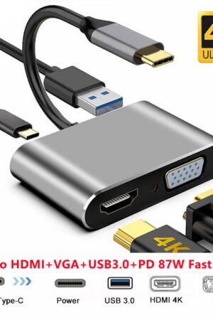 R SCAR RS-TCHDUSB4IN1 USB Type-C to Type-C – HDMI – VGA – USB3.0 Convertisseur